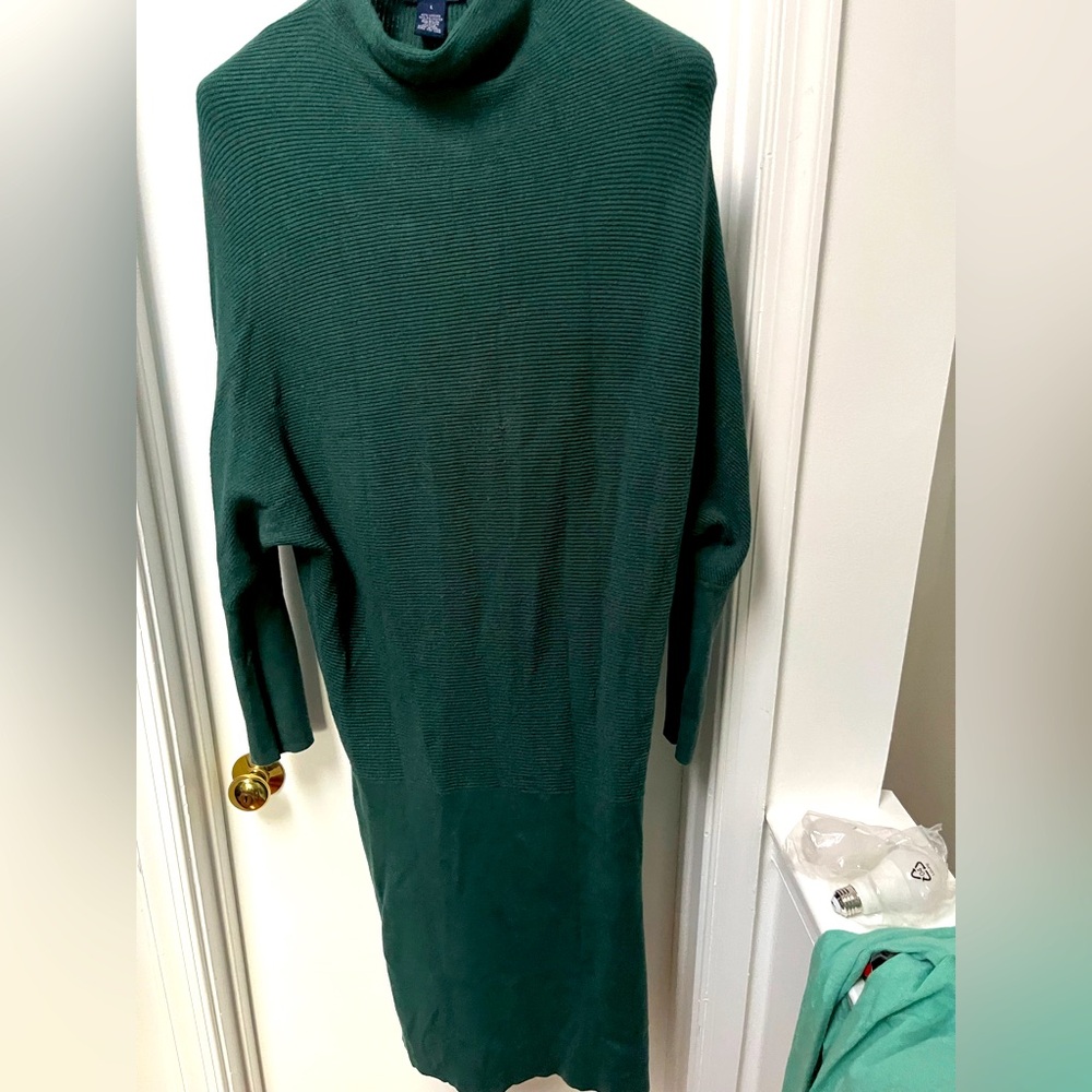 Jade green sweater dress - drapey and clingy!